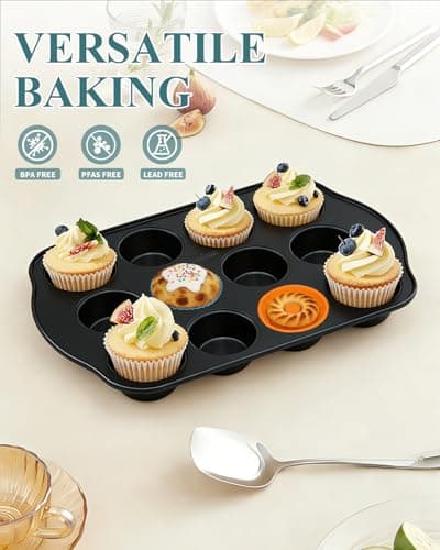 Ymiton Nonstick Muffin Pan with 12 Silicone Baking Cups, Carbon Steel Muffin Tin for Muffins, Cupcakes, Egg Bites and more, Non Toxic, Easy to Clean, Dishwasher Safe, Foggy Gray - Thumbnail 2