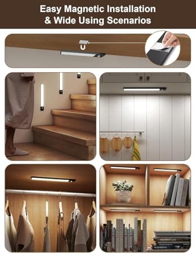 5Pack Under Cabinet Lighting wireless, 3000mAhunder cabinet lights rechargeable, 8inch Magnetic Closet Lights with Dimmable & 3 Color Temps, Cabinet lights with Remote under counter lights for kitchen - Thumbnail 4