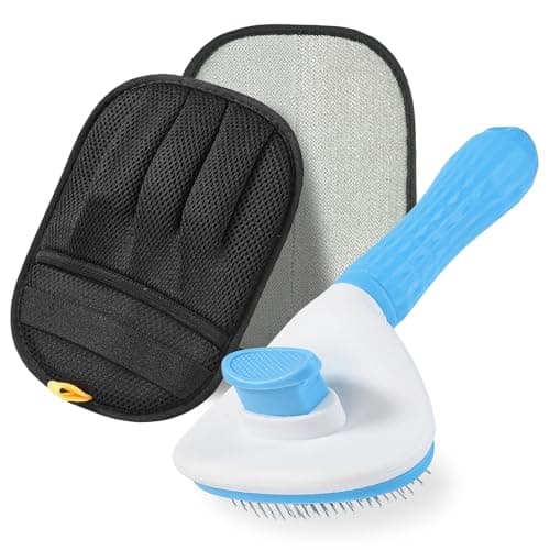 FOOCO Pet Hair Removal Glove & Brush Set – Self-Cleaning Slicker Deshedding Brush and Reusable Hair Removal Glove for Dogs, and Cats, Gentle Grooming Tool for Long & Short Haired Pets - Image 1