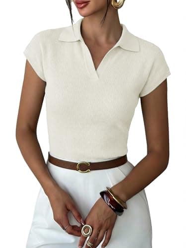 LaGracia Womens Sweater Knit Polo Cap Sleeve Business Casual Tops for Women 2026 - Image 1