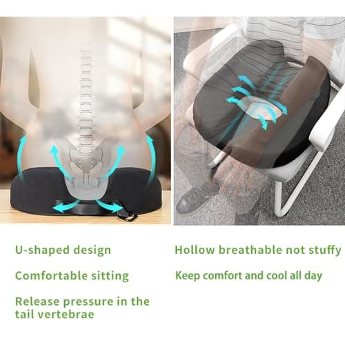 Donut Pillow Coccyx Seat Cushion for Prostate, Sciatica, Pelvic Floor, Pressure Sores, Pregnancy, Perineal Surgery, Postpartum Recovery Pain Pressure Relief Memory Foam Chair Pad - Thumbnail 5