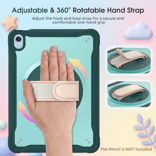 ProCase Kids Case for iPad A16 11th Gen 11" 2025/iPad 10th Gen 10.9" 2022 with Screen Protector, Fully-Body Shockproof Rugged Protective Cover with Rotatale Stand Hand/Shoulder Strap -Green - Thumbnail 6