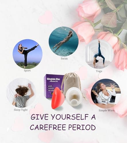 Ginalaia Menstrual Disc, Reusable Medical-Grade Silicone Soft, Flexible, Reusable Period disc for Women - Wear 12 Hours - Removal Notch (Pink+White, M+S) - Thumbnail 4