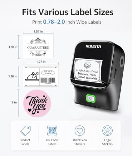 Rongta Bluetooth Label Maker Machine, Thermal Label Printer Easy to Use for Office, Home, Business, Came with 1 Roll 2x1.18 inch White Label(Black) - Thumbnail 2