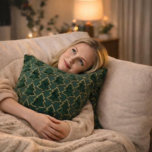 Psythuor Textured Decorative Pillow Covers, 2Pack 18x18 Inch Minimal Nordic Tree Pattern Cushion Covers, Soft Plush Fabric with Zipper for Sofa Couch Bed Home Decor, Green - Thumbnail 6