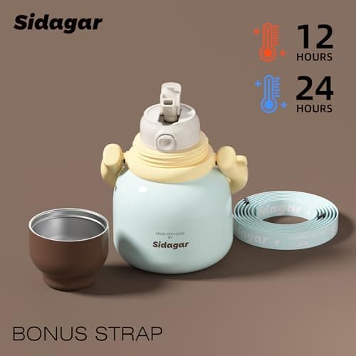 Sidagar 22 oz Water Bottle with Straw and Bowl, Wide Mouth Insulated Stainless Steel Tumbler;24H Ice Cold Leak-Proof Cup for Women Picnic & Hiking; Heart Bracelet Charm, Ideal Gift Choice, Gem Blue - Thumbnail 4