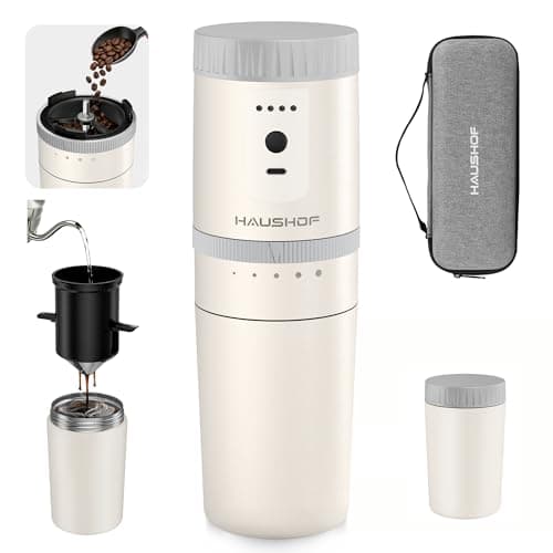 HAUSHOF Portable Coffee Maker for Travel, Rechargeable Electric Grinder