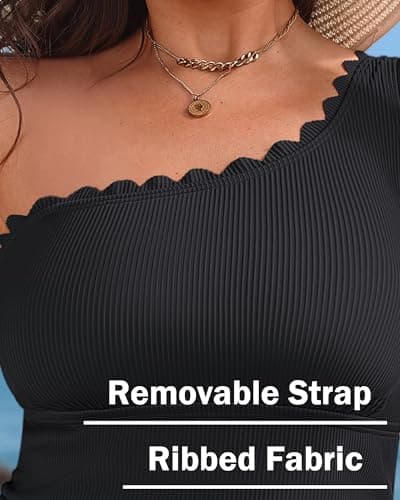 Charmo Plus Size Bathing Suit for Women Tummy Control One Piece Full Coverage Swimsuits One Shoulder Swim Suit 2026 Black 2X - Thumbnail 4