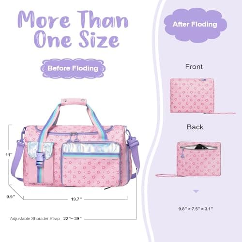 WOOMADA Travel Duffle Bag, Weekend Bag with Wet Pocket & Trolley Sleeve, Gym Dance Bag With Shoe Compartment(Star Pink) - Thumbnail 2