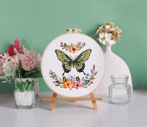 Mozzyyee 3 Sets Embroidery Starter Kit for Beginners Adults Include 3 Embroidery Clothes with Instructions Hoops Floss Thread Fabric Needles (Butterfly) - Thumbnail 4