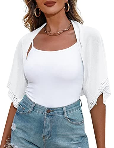Totatuit Women Knit Shrug Short Sleeve Bolero Shrug Summer Solid Color Loose Cardigan - Image 1