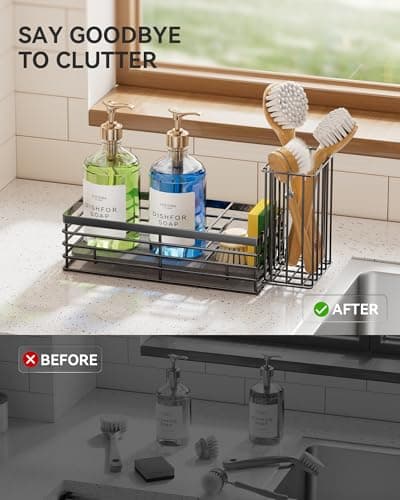 Yofidra Sponge Holder for Kitchen Sink, Sink Caddy Organizer with Stone Drying Mat, Kitchen Countertop Organizers and Storage Essentials, 304 Stainless Steel (Black, 9.3″) - Thumbnail 6