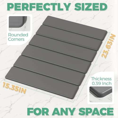 SYIPO Stone Bath Mat - Non-Slip Foldable Diatomite Bath Mat 23.6 x 15.3”, Super Absorbent & Quick Drying Bathroom Mat | Easy to Clean Shower Floor Mat, Dark Gray - Thumbnail 2
