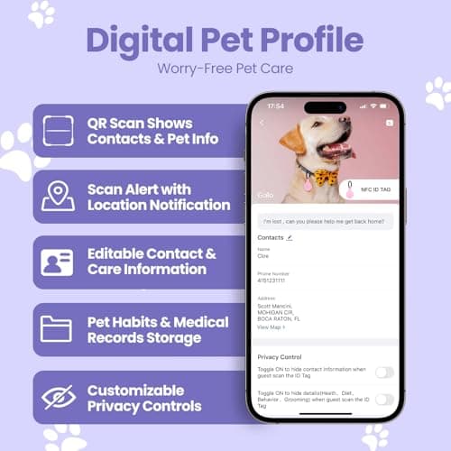 PawView Dog ID Tag with QR Code & NFC, Silent Silicone Dog Name Tags Personalized for Pets- Scan QR for Instant Location Alert, Emergency Contact and Modifiable Pet Profile (Purple) - Thumbnail 4
