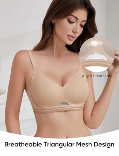 Easybunny Women's Seamless Jelly Bra: Wireless Push-up Full Coverage - Breathable Mesh Padded Bralette for Yoga & Lounge - Nude S - Thumbnail 6