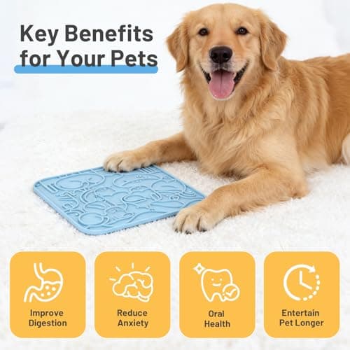 Lick Mat for Dogs,Lick Pads for Cats with Suction Cups- Large&Small Pet Anxiety Relief, Slow Feeder Dog Bowls, Bathing, Grooming and Training -2PCS Packing (Blue+Yellow, Small) - Thumbnail 4