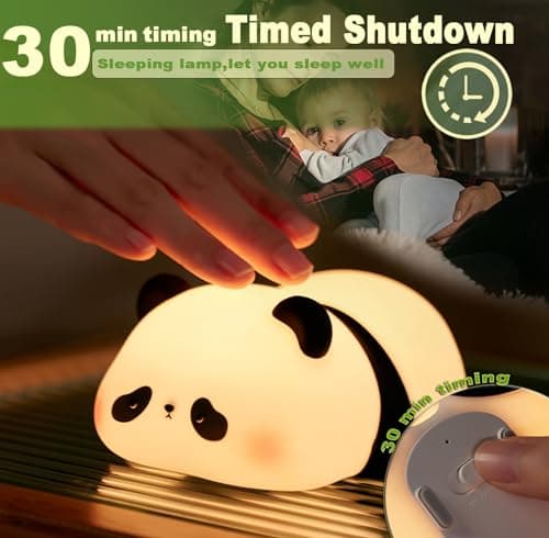 DREAMING MY DREAM Cute Panda Night Light, LED Squishy Novelty Animal Night Lamp, 3 Level Dimmable Nursery Nightlight for Breastfeeding Toddler Baby Kids Decor, Cool Gifts Kids (Panda Pangda) - Thumbnail 2