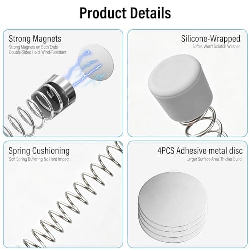 Front Load Washer Door Prop, 2 Pack Magnetic Washer Door Prop Door Holder with Flexible Spring & Adhesive Metal Discs, Removable Washer Door Stopper Keep Washing Machine Door Open to Prevent Odors - Thumbnail 6