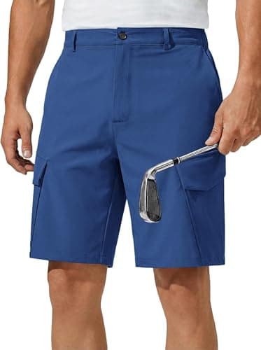 Runcati Mens 9" Golf Shorts Quick Dry Stretch Lightweight Elastic Waist Work Hiking Summer Dress Shorts with 4 Pockets Dark Blue - Image 1