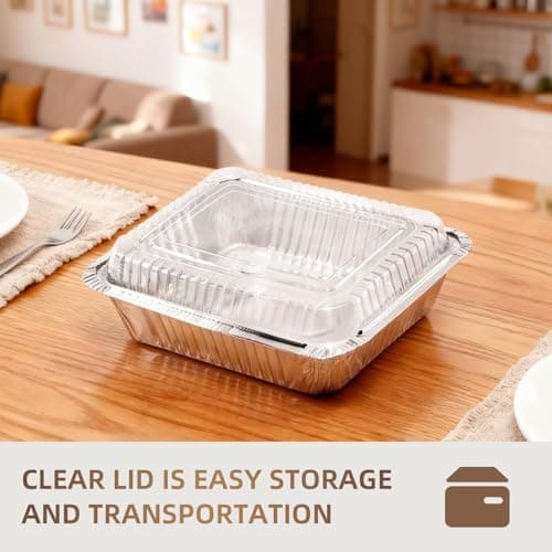 DORARA 8x8 Square Aluminum Baking Cake Pans with Lids - 20 Pack Foil Pan For Cooking, Heating, Baking Cakes, Storing, Roasting or Homemade Breads - Aluminum Baking Pans Disposable - Bottom: 6.5x6.5 - Thumbnail 3
