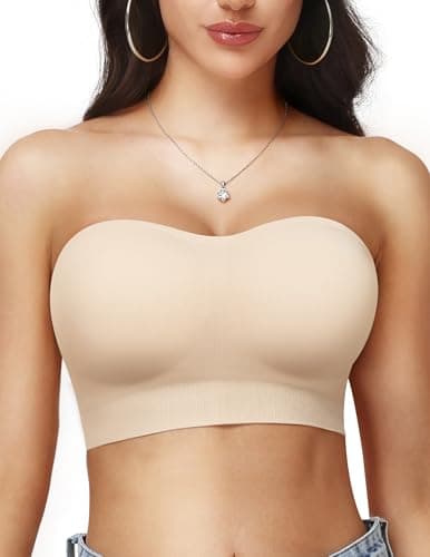 PoseFree Seamless Push Up Strapless Bra for Women Non-Slip Silicone Bandeau Bra with Fabric & Clear Straps Wireless Tube Top Nude M - Image 1