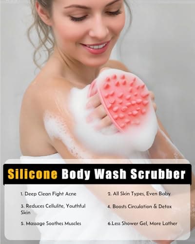 2 in 1 Silicone Body Scrubber, Anti Cellulite Massage Scrubber, Exfoliating Shower Brush for Men & Women, Removes Dead Skin, Reduces Cellulite, Improves Circulation, Fast Dry, Non Slip (1PC, Pink) - Thumbnail 5