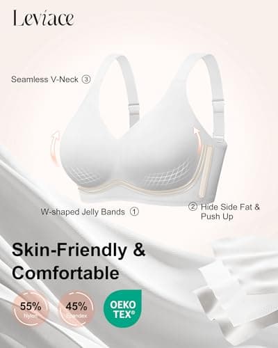leviace Wireless Jelly Bras for Women with Support - Anti-Slip Wide Straps Push Up Full Coverage Plunge Seamless Padded T-Shirt Bralette No Underwire Soft Invisible Back Smoothing Sleep Bra, White, S - Thumbnail 4