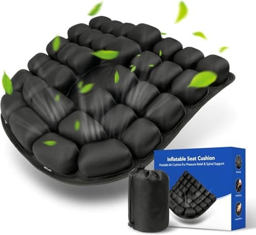 34 Air Cell Self-Inflating Seat Cushion, 3D Air Bubble Design for Tailbone Pain & Hemorrhoid Relief, Pressure Relief Cushion for Office Chair, Car, Wheelchair, Airplane Travel, Home (No Pump Needed) - Thumbnail 2