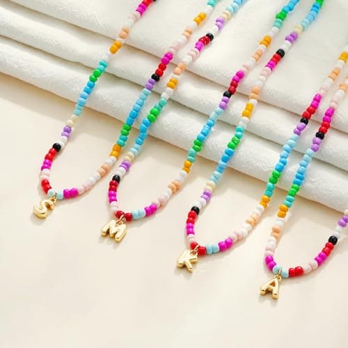 Maxcate Bubble Colorful Bead Letter Necklaces for Women Girls - 18K Gold Plated Bubble Colorful Initial N Letter Necklace Teen Girls Gifts Trendy Stuff Initial Necklaces for Women Birthday Gifts - Thumbnail 6