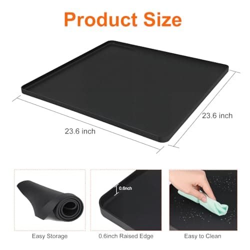 Mini Fridge Mat Set of 2, 23.6x23.6x0.6 Inch Non-Slip Thick Under Refrigerator Silicone Mat, Leak-Proof Washer Drip Tray for Carpet Floor Protection, Black - Thumbnail 2
