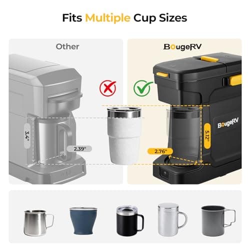 BougeRV Coffee Maker with 18V 8Ah Battery Powered Compatible with K Cup Coffee Pods & Ground Coffee, Portable Coffee Maker Cordless with AC/DC Power for Travel, Camping, Outdoor, Jobsite, RV, Home - Thumbnail 5