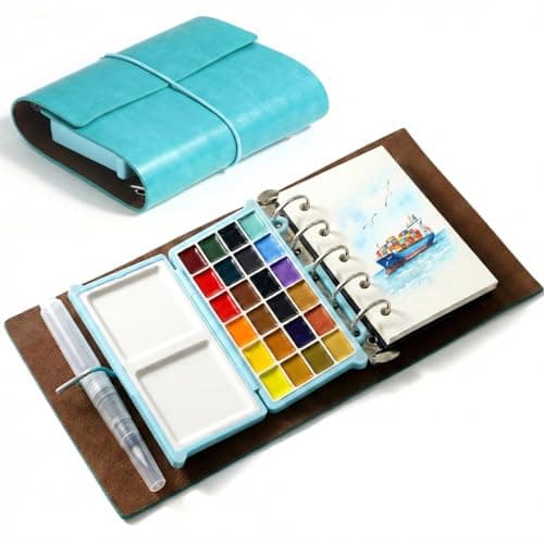 Portable Watercolor Sketchbook Set, Mini Watercolor Paint Set with 24 Colors, Brush & Drawing Paper, Travel Watercolor Kit for Artists Outdoor Painting - Image 1
