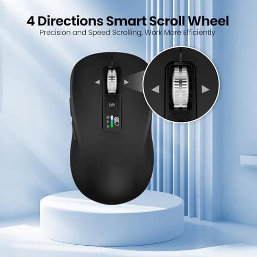 Wireless Bluetooth Mouse, 3-Device Multi-Mode (USB + 2 Bluetooth), 4-Way Metal Scroll Wheel, Adjustable DPI, Silent Click, Long Battery Life, Ergonomic Mouse for Laptop, PC, Mac, iPad (Black, 9) - Thumbnail 2