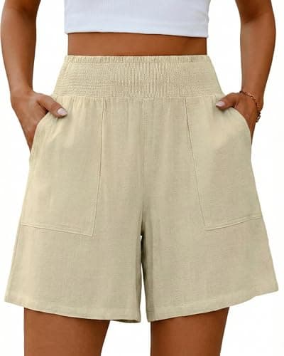 Bsubseach Shorts for Women Summer Casual Elastic High Waisted Shorts Wide Leg Cargo Shorts with Pockets Khaki M - Image 1
