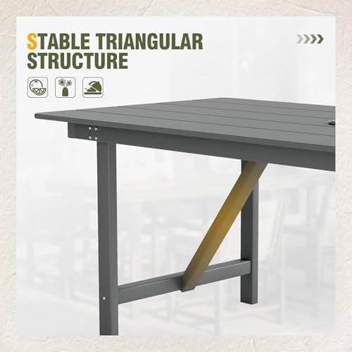 UDPATIO HDPE Outdoor Dining Table Heavy Duty All-Weather Resistant with Umbrella Hole Furniture for Patio, Poolside, Deck, Garden, Porce, Kitchen, Room,Light-Grey,1Table - Thumbnail 4