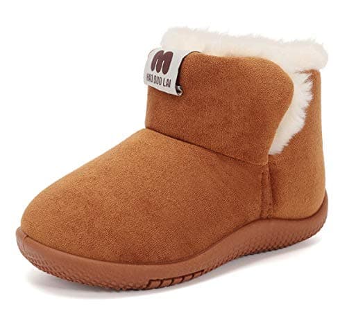 KEESKY 10 Toddler Snow Boot for Boys Girls Brown Suede Fur Lined Winter Warm Kids Footwear Shoes - Image 1