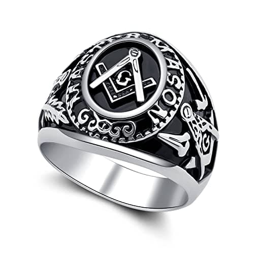 YLWJSP Freemason Gifts Masonic Biker Rings Masonic Master Mason Ring Freemason Signet Style Jewelry Mason Signet Band Jewelry (Freemason Rings 8) - Image 1