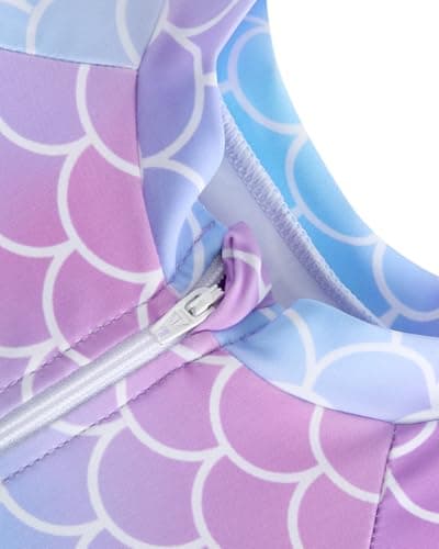 JiAmy Toddler Baby Girls Swimsuit with Sun Hat Long Sleeve Zipper Rash Guard Sun Protection Beach One Piece Bathing Suit Purple Mermaid 3-6 Months - Thumbnail 2