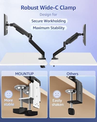 MOUNTUP Heavy Duty Single Monitor Arm for 42 40 39 34 32 27Inch Screens, Monitor Stand for Desk Supports 4.4-33 lbs, Height Adjustable Ultrawide Monitors Mount with C-Clamp & Grommet Base - Thumbnail 4