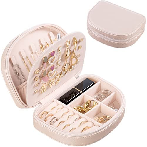 ProCase Travel Size Jewelry Box, Medium Portable Seashell-Shaped Jewelry Case, 2 Layer Jewelry Organizer in PU Leather for Women -Champagne - Image 1