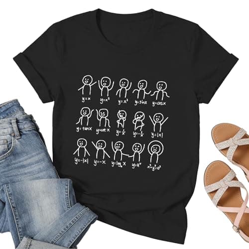 Math Teacher Shirts for Women-Stick Figure Algebra Print Tees Math Lover T-Shirt Math Teacher Appreciation Short-Sleeve - Image 1
