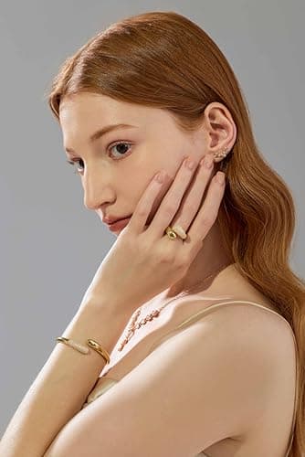 mulanci Gold Cuff Bracelets for Women, 14K Gold Plated Open Cuff Bangle Bracelet with CZ Pave, Minimalist Stackable Chunky Gold Bracelet for Women - Thumbnail 5