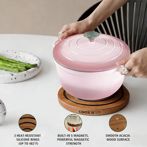 8 Inch Magnetic Wooden Trivets, Acacia Wood Pot Holder with 3 Heat-Resistant Silicone Rings, Kitchen Round Magnetic Trivet for Cast Iron Pots, Pans and Hot Dishes - Thumbnail 4