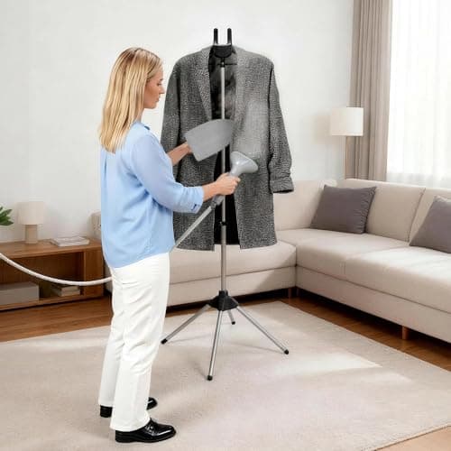 Steamer Stand for Clothes with Ironing Gloves & Carrying Bag Portable Adjustable Garment Steamer Stand Handheld Steamer Hanger Rack for Travel Home, Black - Thumbnail 2