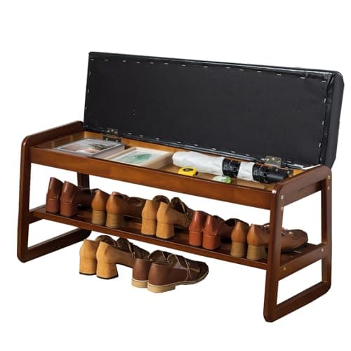 latifolia Solid Wood Bench, Entryway Shoe Bench with Cushion, Flip-Open Storage Compartment, 2-Tier Shoe Organizer(Black,39.70''L) - Image 1