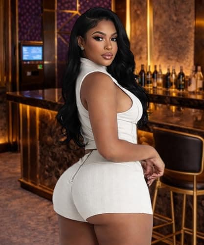 ABKY Sexy Club Outfits for Women Going Out Lapel Zip-Up Crop Tank Top and Skinny Shorts Sets Women 2 Piece Outfit White 2XL - Thumbnail 3