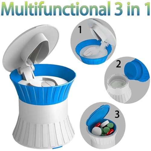 Pill Crusher Fine Powder with Small Medicine Pill Box 3-in-1,Pill Splitter Cutter for Small Pills Vitamins Tablets, Portable Pill Crushers for Elderly & Pet,Travel-Friendly Pill Grinder (Blue) - Thumbnail 5