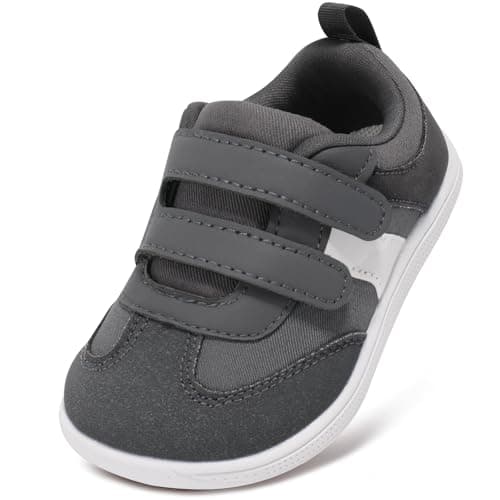 STQ KIDS Toddler Wide Toe Box Shoes Barefoot Boys Sneakers Zero Drop Kid Tennis Running Shoes Flexible First Walking Shoe Outdoor Activities School Dark Grey Toddler Size 10