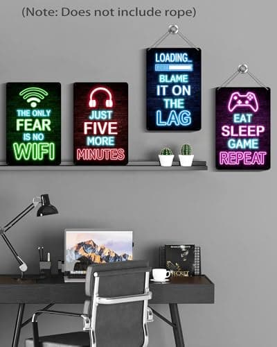 Drsoum Video Gamer Room Decor for Boys Gaming Wall Decor Neon Gaming Room Metal Sign 12 x 8 Inch Set of 4 - Gamer Wall Decor Teenage Boy Room Decor - Thumbnail 4