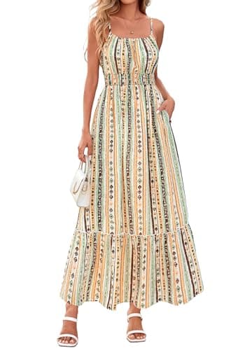 BTFBM Summer Dresses for Women 2026 Sundresses Sleeveless Spaghetti Strap Boho Beach Vacation Outfits Spring Maxi Dress(Print Green Yellow, XX-Large) - Image 1